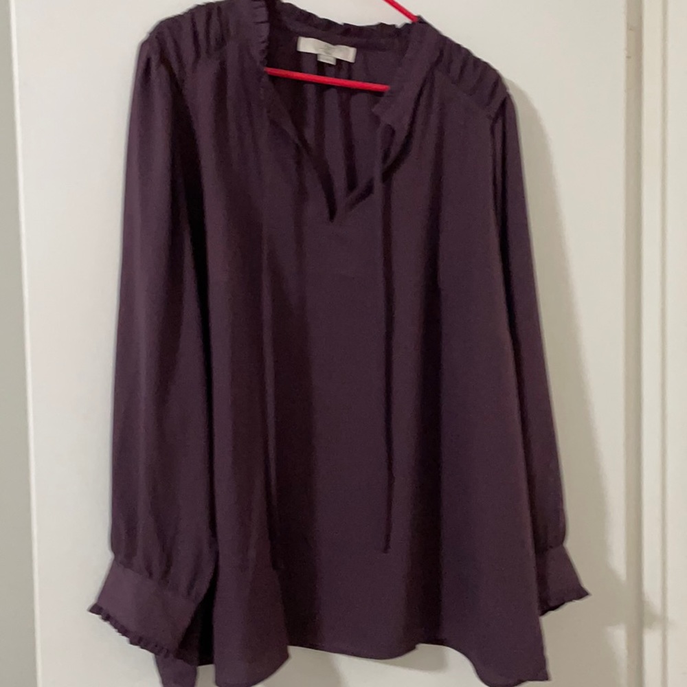 LOFT Plum Long-Sleeve Split-Neck Blouse